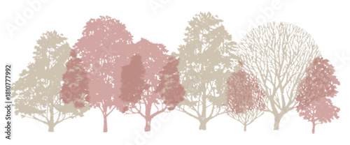 Minimal-style cad side-view tree and wetland forest section outline set, vector illustration for architectural and landscape design, autumn foliage line drawings, environmental site plans