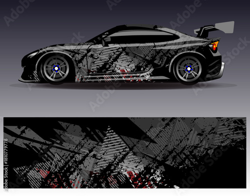 Car wrap design vector. Graphic abstract stripe racing background designs for vehicle, rally, race, adventure and car racing livery	