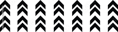 Black chevron arrows pattern pointing up, vector set of triple arrowheads, speed symbol, and military rank insignia.
