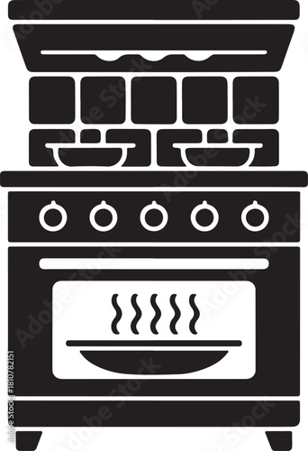 Black silhouette of a modern kitchen stove with oven and stovetop