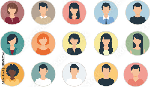 Collection of Flat Design Profile Pictures for Social Media, User Interfaces, Website Elements, and Business Professional Identity.