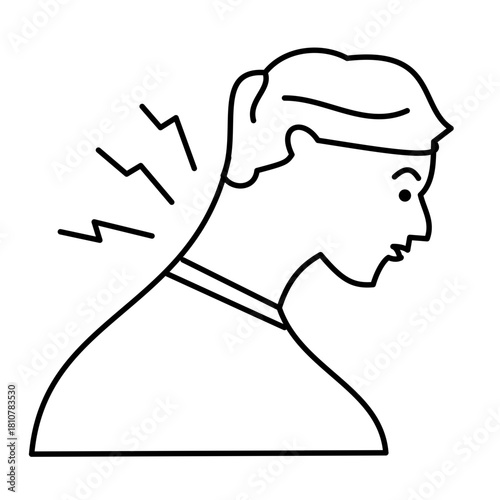 man suffering from neck pain cervical pain medical line icon