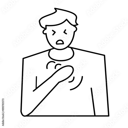 man suffering from severe chest pain heart issue medical line icon useful for healthcare industry ui app