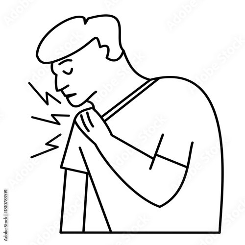 man suffering from shoulder joint pain muscle problem line icon arthritis autoimmune disease symptom