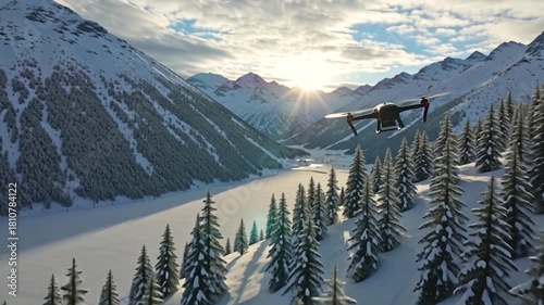 Snow covered mountains with drone's video