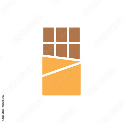A brown chocolate bar partially unwrapped with an orange wrapper on a pristine white background