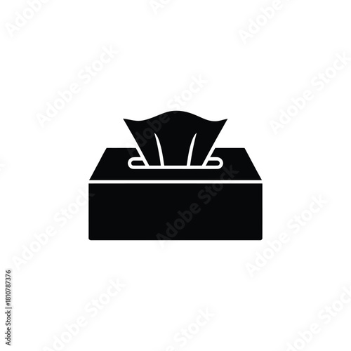 A sleek black silhouette illustrates a single tissue box with a tissue partially pulled out