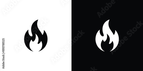 Black And White Flame Icon Fire Logo Burning Danger Minimalist Isolated Shape