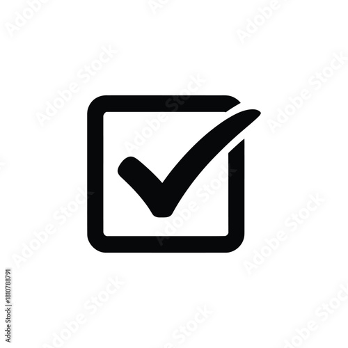 Black and White Illustration Isolated Checkmark in a Square Box Outline