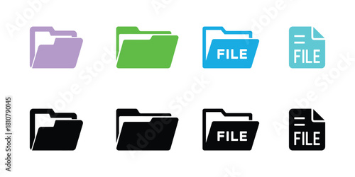 Colorful Folder and Icons Collection Set isolated on transparent background