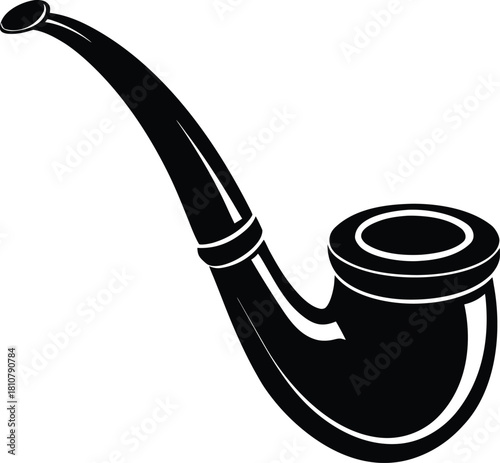 Black silhouette of a curved smoking pipe on a white background 5