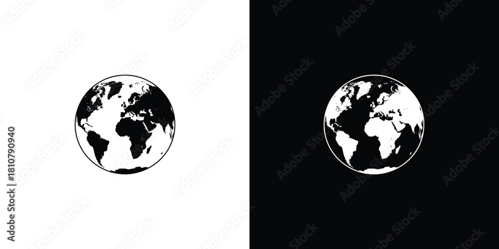 Fototapeta premium Earth Globe on Split Background Showing Continents and Oceans in Black and White