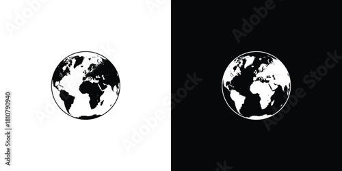 Earth Globe on Split Background Showing Continents and Oceans in Black and White