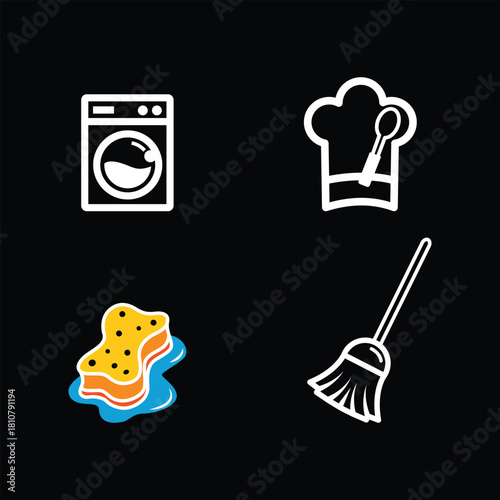 Household Chores and Kitchen Activity Icons Set, Cleaning Icon set
