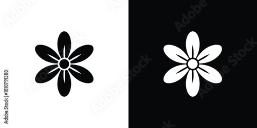 Flower Icon Set Minimalist Style Black and White Inverted Design Elements
