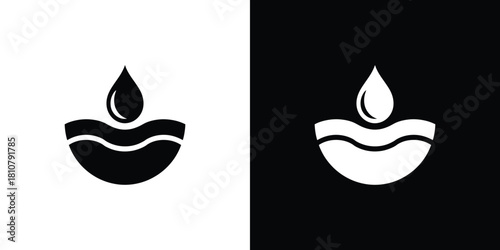 Glyph Icon of Water Drop Above Curved Waterlines with White and Transparent Background