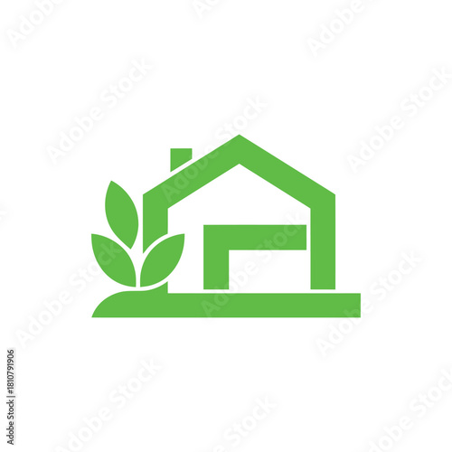Green House with Transparent Background and Plant Leaves Icon Design
