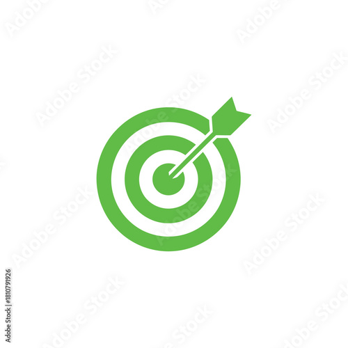 Green Target with Arrow Isolated on White Background Flat Design