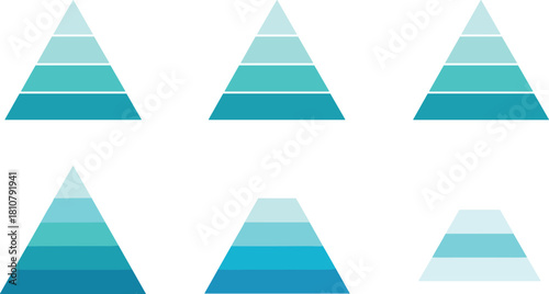 Stepped Blue-Green Gradient Charts Representing Hierarchy, Stages, Levels, Prioritization, and Data Visualization Concepts.