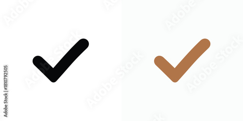 Isolated Checkmark Icons, One Black, One Brown, Approval Mark, Sign Design Element