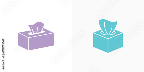 Minimalist flat design icons depict two different tissue boxes with tissues visible at the top