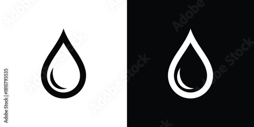 Minimalist Water Drop Icons, Black and White Version on Split Background
