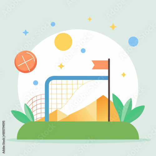 Vibrant educational illustration promotes learning and growth with abstract goals and playful style, perfect for engaging young minds in a fun and creative way