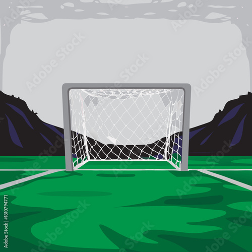 Dynamic soccer field illustration ready for the big game, inspiring sportsmanship and teamwork perfect for athletic brands, schools, or community events