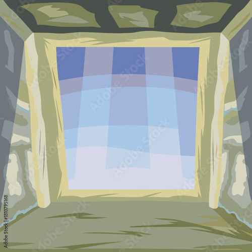 Mysterious stone room with bright light streaming in, evoking adventure and discovery, perfect for fantasy games, book covers, or evocative backgrounds