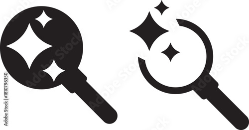 magnifying glass with stars sparkle icons. AI generated buttons set. artificial intelligence with magnifying glass icon. Artificial intelligence sign