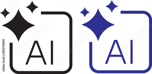 magnifying glass with stars sparkle icons. AI generated buttons set. artificial intelligence with magnifying glass icon. Artificial intelligence sign