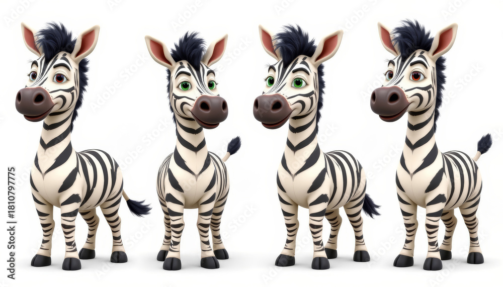Obraz premium Cute zebra cartoon striped animal character safari wildlife black white standing smiling playful children