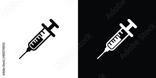Syringe Icon Black and White Duo, Injection Needle, Medical Supply, Transparent