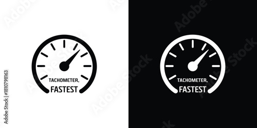 Tachometer Icon Set with Needle and Speed Markings on White and Transparent Background