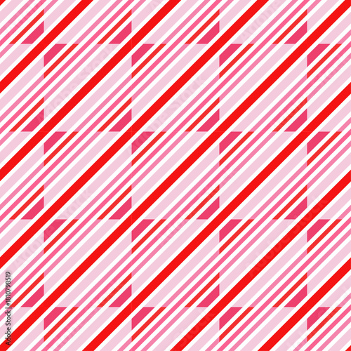 Vibrant Diagonal Stripes Pattern in Shades of Pink and Red. Seamless Candy Cane or Valentine's Day Background.