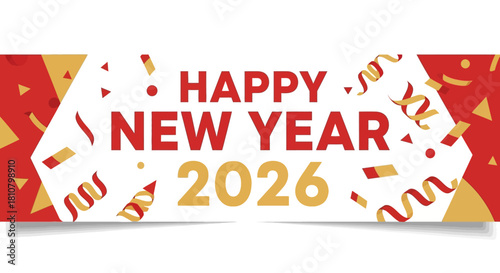 Celebrate 2026 New Year with festive confetti and elegant gold accents, perfect for holiday promotions and vibrant seasonal greetings for all your customers