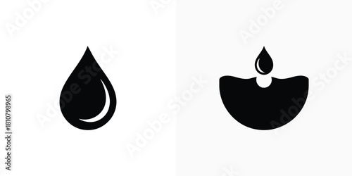Two Black Silhouette Drops on White Background, Minimalist Design