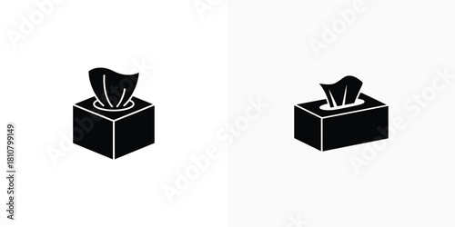 Two black simple iconic tissue boxes are displayed on a clean white background