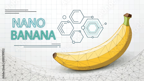 Stylized nano banana illustration with geometric shapes and polygonal design on a detailed background | editable eps vectors silhouette