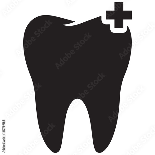 Medical Tooth Flat Black Vector Silhouette Minimal Cross Dental Icon EPS