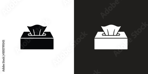 Two contrasting tissue box icons, one black on white and one white on a black background