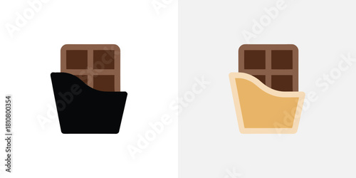Two simple illustrated chocolate bars with unwrapped wrappers in flat design style on a light background