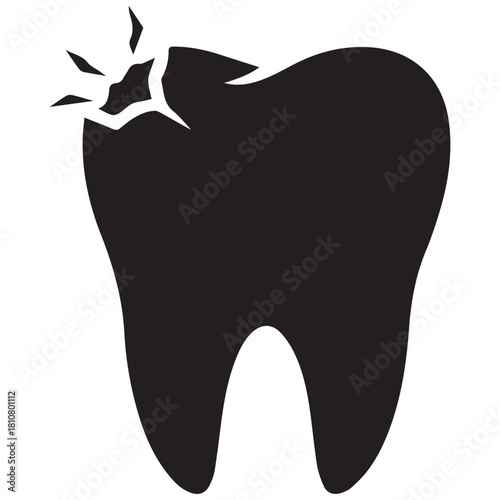 Broken Tooth Flat Black Vector Silhouette Minimal Dental Damage Icon EPS