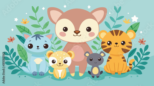 Hand-Drawn Baby Animals Pattern Vector Art – Cute Nursery Design for Textile, Fabric Prints, Posters, and Children’s Room Decor