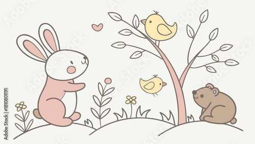 Hand-Drawn Baby Animals Pattern Vector Art – Cute Nursery Design for Textile, Fabric Prints, Posters, and Children’s Room Decor