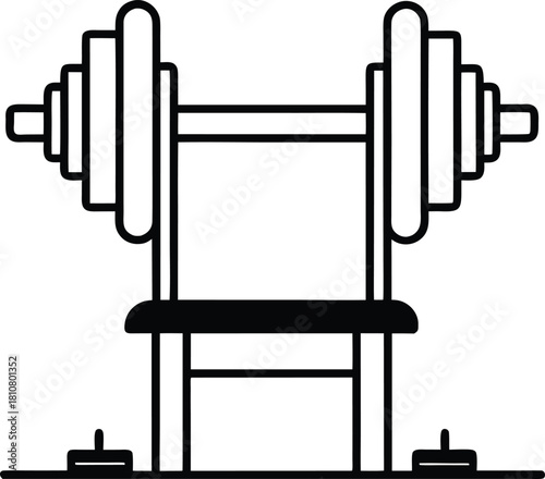 Outline icon of a bench press machine on white background