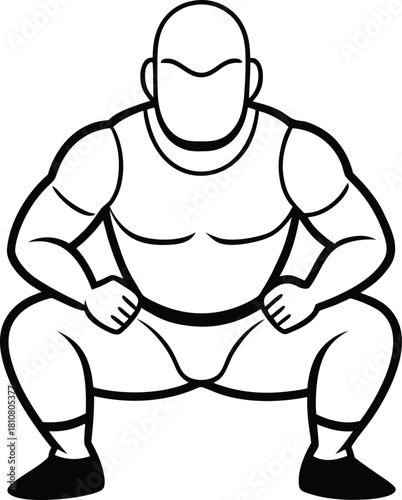 Outline squat exercise vector icon on white background