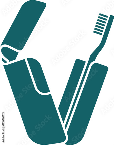 2D flat vector icon of a foldable travel toothbrush case in simple single-color minimal silhouette style
