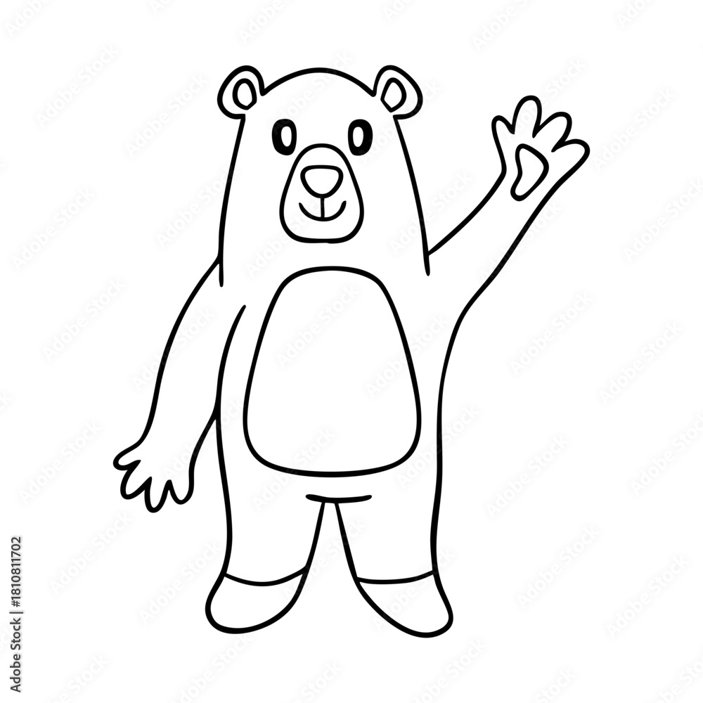 Fototapeta premium cute bear with greeting pose outline illustration