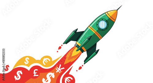 Rocket Launching Currency Financial Growth and Investment Strategy Icon